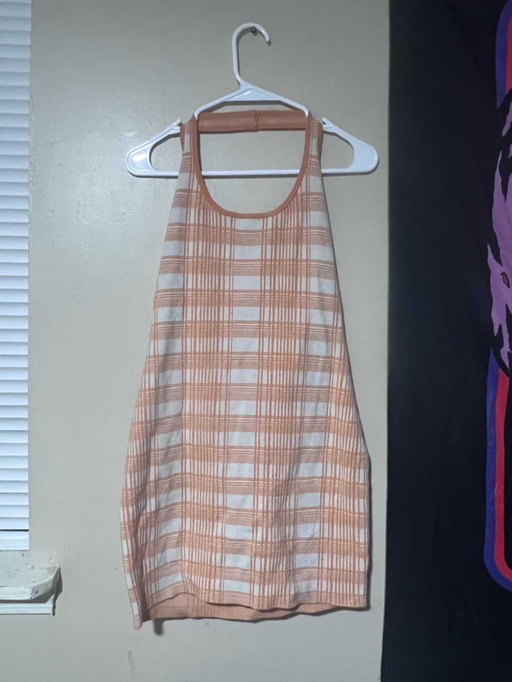 Rue21 Peach and White Plaid Backless Tank Dress